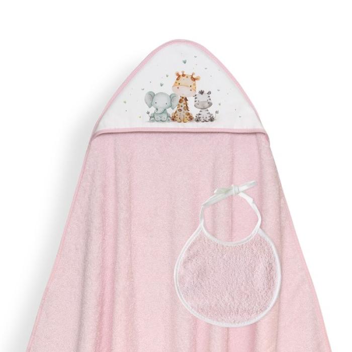 Interbaby Jirafa Elefante Μπουρνούζι Κάπα &#038; Σαλιάρα Pink