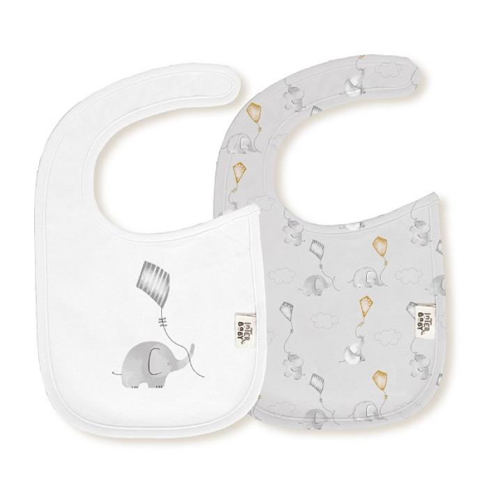 Interbaby Σαλιάρα Velcro Σετ 2 Τεμ Elephant Grey