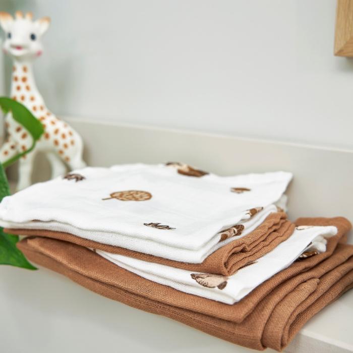 Meyco Σετ 3 Απορροφητικές Λαβέτες/Μουσελίνες Forest Animals Toffee – 30x30cm