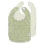Meyco Σετ 2 Βαμβακερές Σαλιάρες Popcorn natural/soft olive με velcro