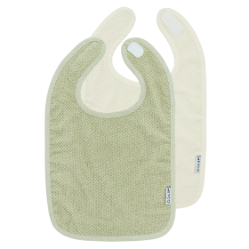 Meyco Σετ 2 Βαμβακερές Σαλιάρες Popcorn natural/soft olive με velcro
