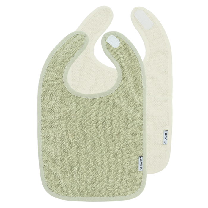 Meyco Σετ 2 Βαμβακερές Σαλιάρες Popcorn natural/soft olive με velcro