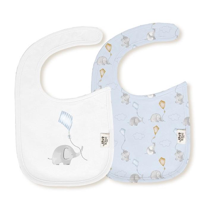 Interbaby Σαλιάρα Velcro Σετ 2 Τεμ Elephant Blue