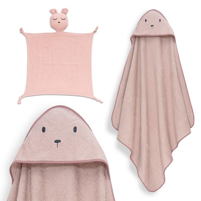 Interbaby Bear Σετ Μπουρνούζι & Πανάκι Παρηγοριάς Μουσελίνας Dark Pink