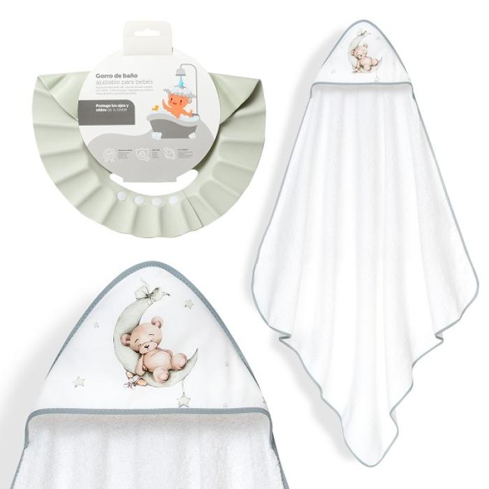 Interbaby Bear Μπουρνούζι Κάπα &#038; Καπέλο Μπάνιου White-Green