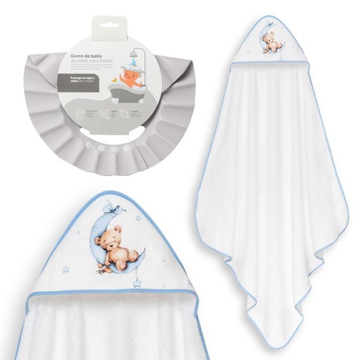 Interbaby Bear Μπουρνούζι Κάπα &#038; Καπέλο Μπάνιου White-Blue