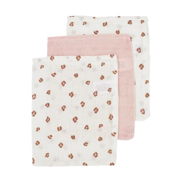 Meyco Σετ 3 Απορροφητικές Λαβέτες/Μουσελίνες Mini Panther Soft Pink – 30x30cm