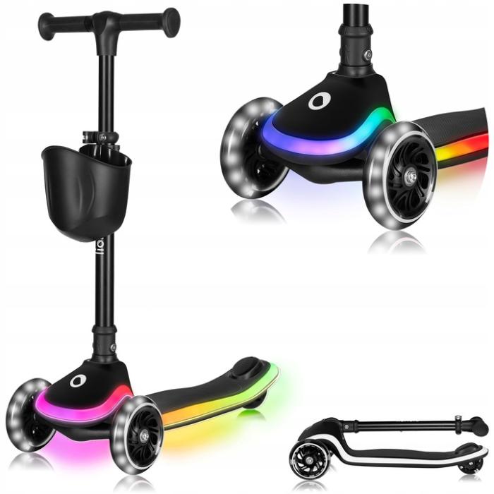 Lionelo Mey Πατίνι Πτυσσόμενο Με Φωτιζόμενη Πλατφόρμα και Φωτάκια Led Black Onyx