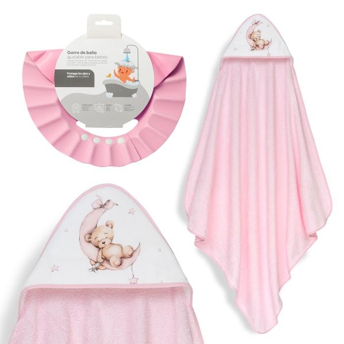 Interbaby Bear Μπουρνούζι Κάπα &#038; Καπέλο Μπάνιου Pink