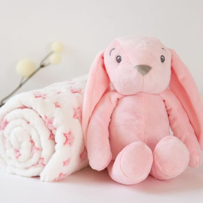 Κουβέρτα Αγκαλιάς με Λούτρινο Λαγουδάκι Ροζ 100x100εκ.