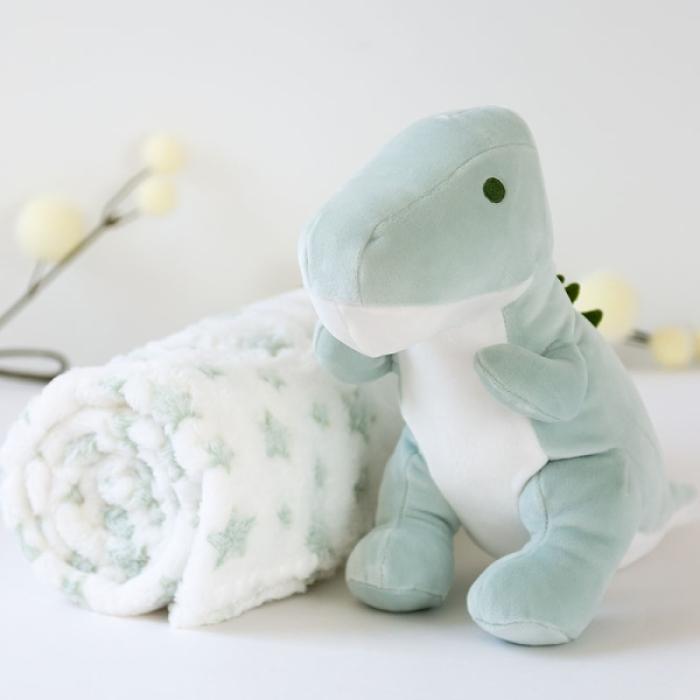 Κουβέρτα Αγκαλιάς με Λούτρινο Δεινόσαυρο Μέντα 100x100εκ.