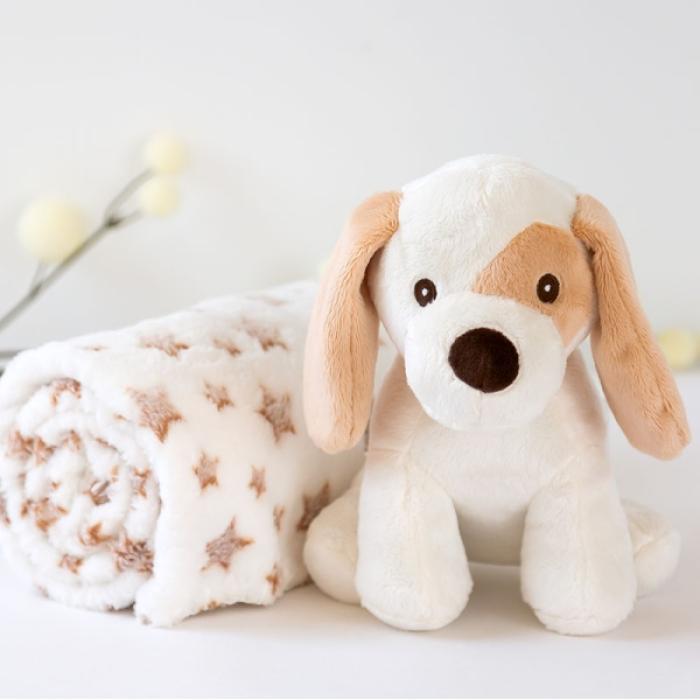 Κουβέρτα Αγκαλιάς με Λούτρινο Σκυλάκι Μπεζ 100x100εκ.