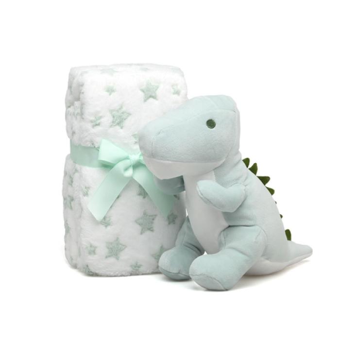 Κουβέρτα Αγκαλιάς με Λούτρινο Δεινόσαυρο Μέντα 100x100εκ.