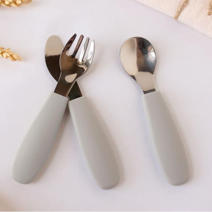 Ανοξείδωτα Μαχαροπίρουνα με Λαβή Σιλικόνης Γκρι 6+Μ. Σετ 3τμχ.