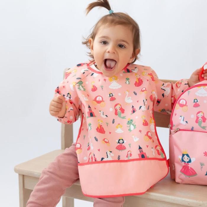 Αδιάβροχη Σαλιάρα-Ποδιά με Μανίκια Tales Ροζ