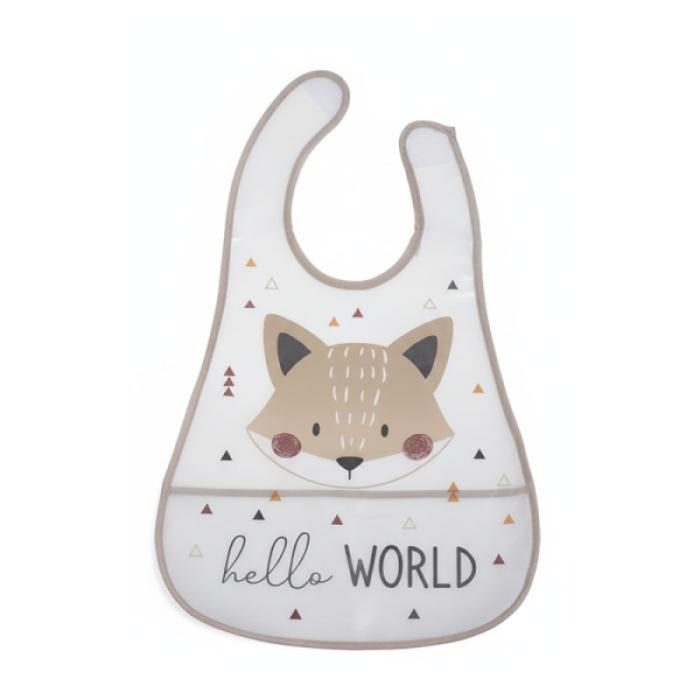 Αδιάβροχη Σαλιάρα PEVA με Τσέπη "Hello World"