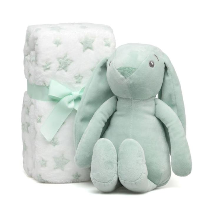 Κουβέρτα Αγκαλιάς με Λούτρινο Λαγουδάκι Μέντα 100x100εκ.