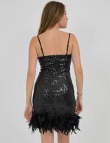 8664  Mini Sequin Dress Feather Hem
