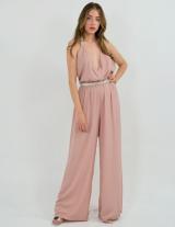 OFFER /  10000J Muslin Backless Jumpsuit With Strass Detail