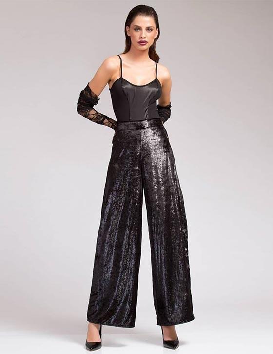 OFFER / 1733031 Velvet Lurex Wide Leg Παντελόνι