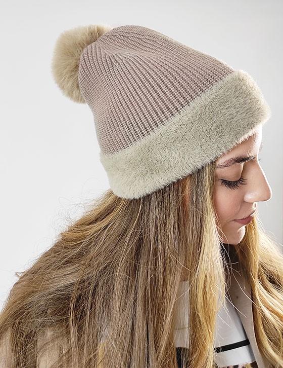 CM-1269 Faux Fur Pom Beanie