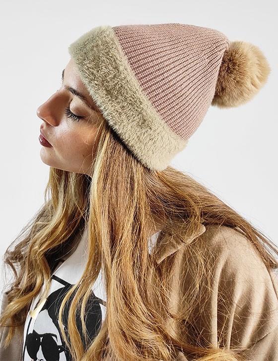 CM-1269 Faux Fur Pom Beanie