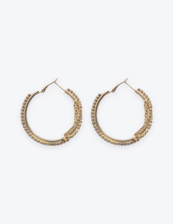 ER155 Twisted Gold Strass Hoop Earrings
