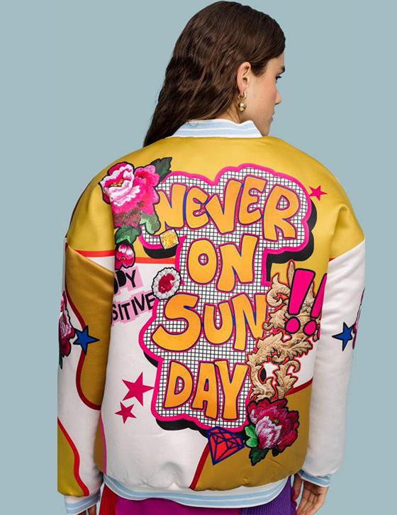 POSY148133002 Oversized Printed Bomber