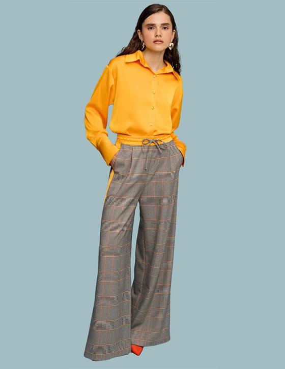 RUMER148030012 Checked Wide Leg Pant