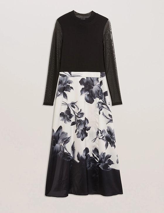 SELNAA276909 Midi Dress With Printed Floral Skirt