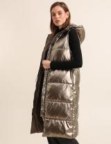  AT8562B Hooded Metallic Long Sleeveless Jacket