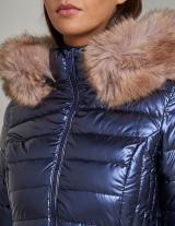  AT8258B Hooded Metallic Jacket With Faux Fur