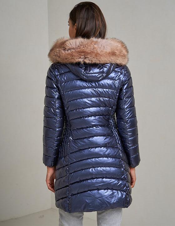  AT8258B Hooded Metallic Jacket With Faux Fur