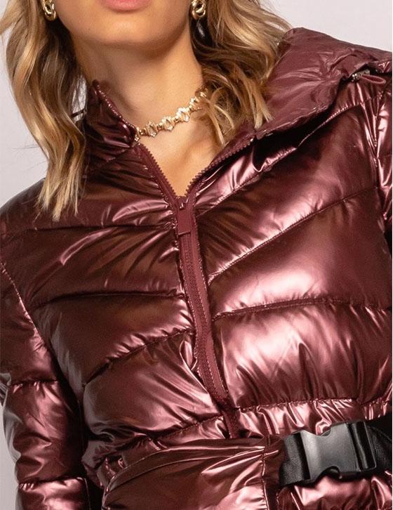 AT8305B Hooded Metallic Jacket With Belt