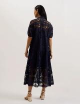 XATIVA276253 Lace Puff Sleeve Midi Shift Dress