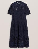 XATIVA276253 Lace Puff Sleeve Midi Shift Dress
