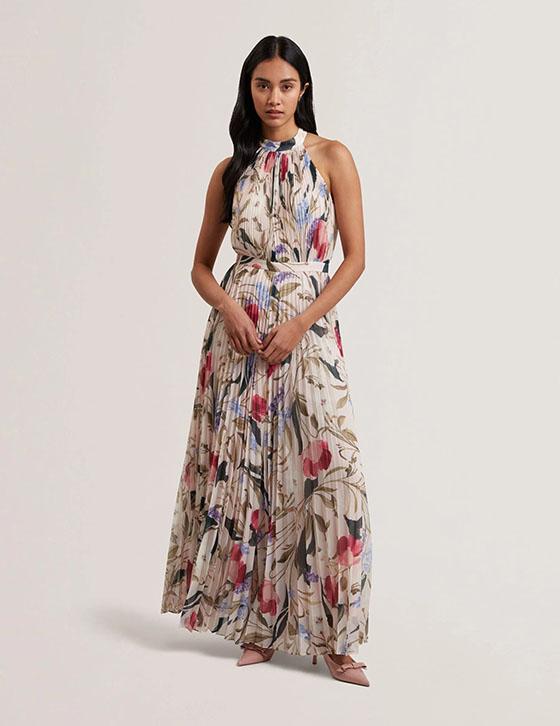 CURCLOA280450 Floral Pleated Halter Wide Leg Jumpsuit
