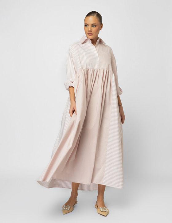 25S967 Oversized Stripped Shirt Dress