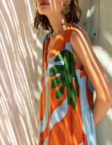  SHEL14907N110 Satin Αμάνικο Caftan Style Φόρεμα