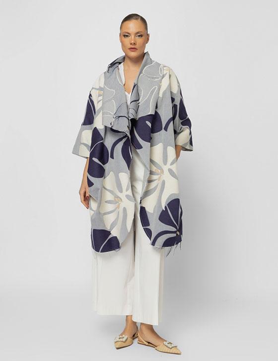25S505 Floral Denim Midi Jacket