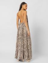 25S911 Leopard Print Open Back Μακρύ Φόρεμα