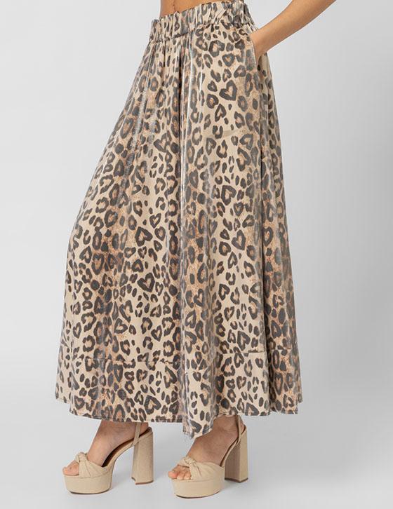 25S802 Μακρυά Leopard Print Φούστα