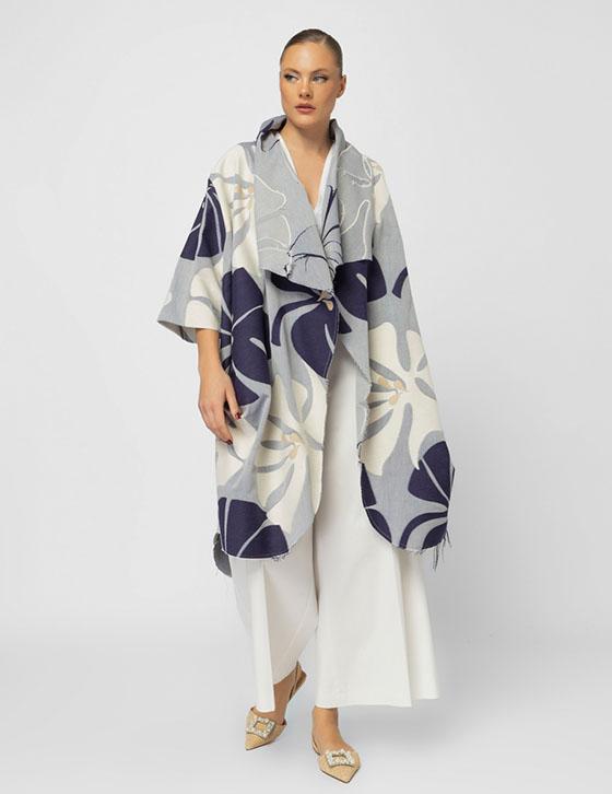 25S505 Floral Denim Midi Jacket