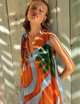  SHEL14907N110 Satin Αμάνικο Caftan Style Φόρεμα