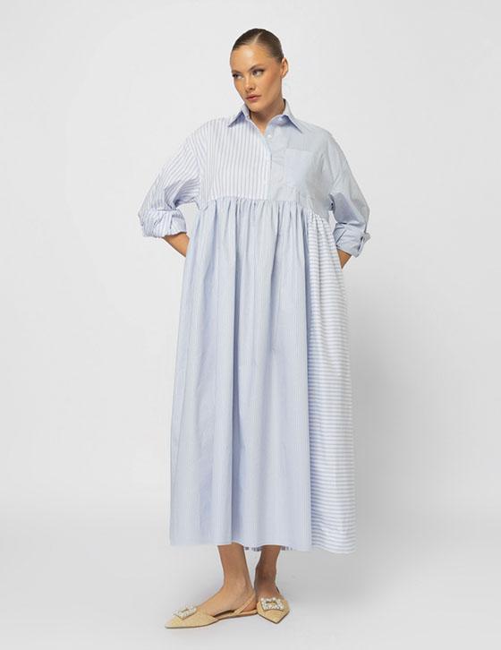  25S967 Oversized Stripped Shirt Dress