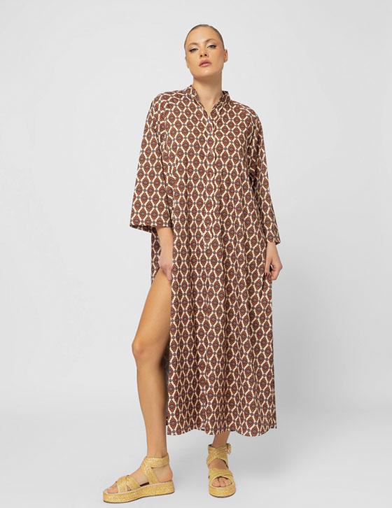 25S925 Long  Printed Shirt Dress
