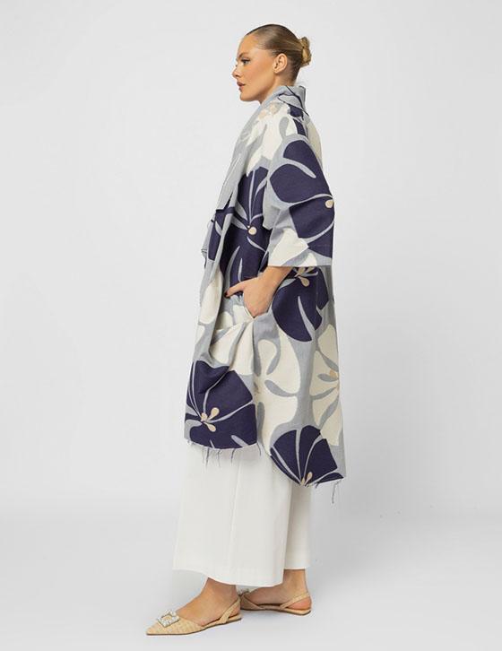 25S505 Floral Denim Midi Jacket