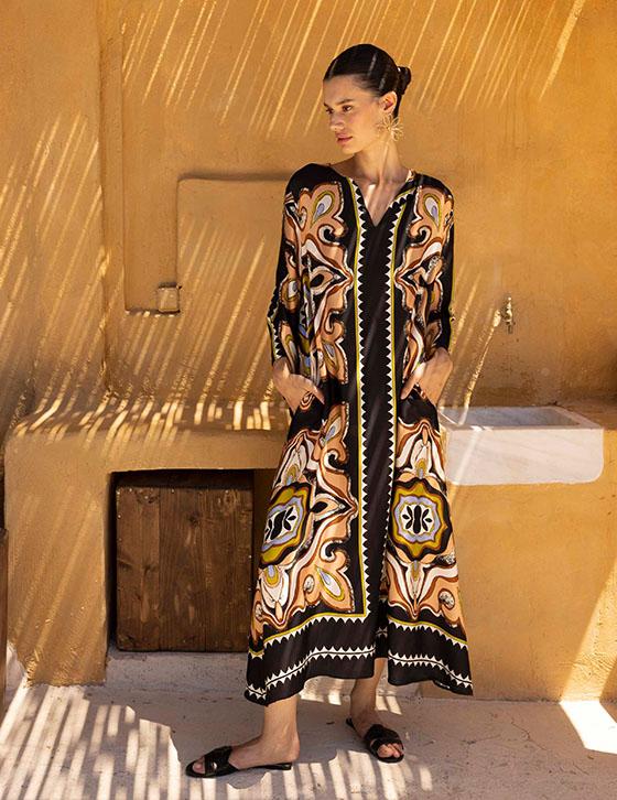 LAYLA14907N165 Μακρύ Satin Caftan Style Φόρεμα