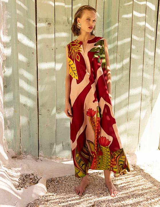 SHEL14907N110 Satin Αμάνικο Caftan Style Φόρεμα