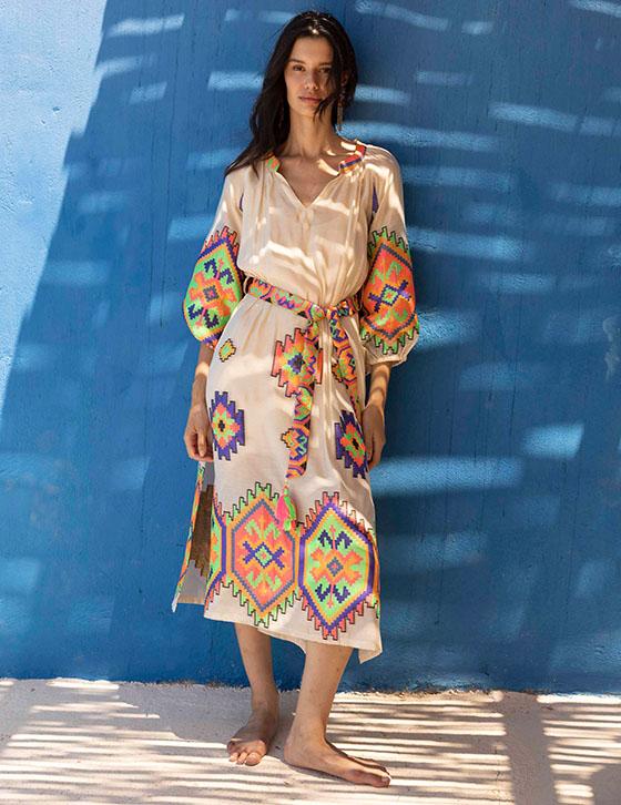 XANTHE14907N100 Μακρύ Caftan Style Φόρεμα